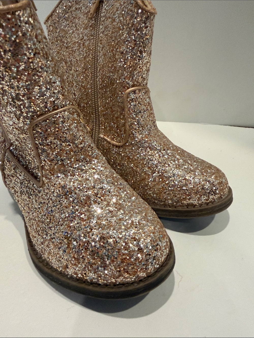 Kelly & Katie lil Amelia Gold Sparkle Glitter Western cowboy Boot cowgirl sz 11 - Picture 7 of 11